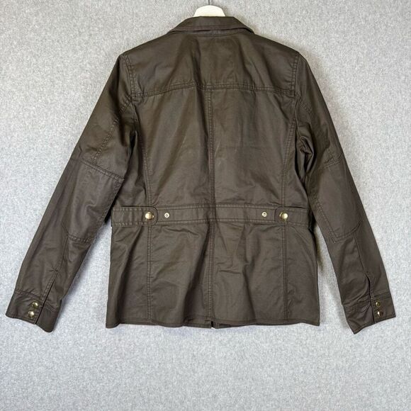 J Crew Womens Size Small Snap Front Utility Field Jacket Brown waxed Cotton - Picture 6 of 7